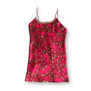 Vintage Silky Red and Gold Leaves Floral Slip Dress